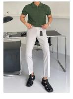 Cuello de gama alta de verano para hombre, top de punto de manga delgada informal, efecto de pérdida de peso, estilo coreano, moda de color sólido - details 14