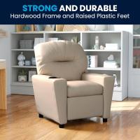 Chandler de Vinilo para niños reclinable con portavasos y reclinable de Seguridad, Silla reclinable contemporánea para niños, admite hasta 90 lbs, Beige - details 3