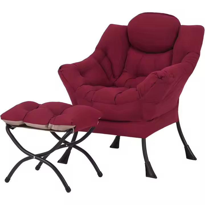 Silla perezosa con otomana, silla moderna con reposabrazos y bolsillo lateral, sillón de lectura con reposapiés para espacios pequeños, color verde afelpado - 1