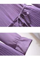 Vestido morado de gasa con volantes y cuello plisado elegante con cordones para mujer, moda coreana, corte en A, hasta la rodilla, 2024 - details 12