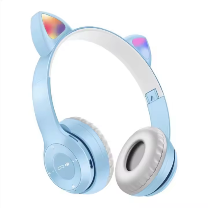 Auriculares inalámbricos con orejas de gato para videojuegos cascos con luz de Flash estéreo graves Compatible con Bluetooth para niños y niñas - 1