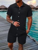 2025 Nuevo Traje Casual de Hombre Conjunto de Camisa de Manga Corta a Rayas y Pantalones Cortos - details 2