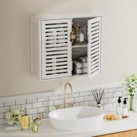 Armario de Baño de Pared con Puertas Muebles de Baño de Bambú Armario Colgante con Estante Ajustable Organizador de Almacenamiento de Ahorro de Espacio Sobre el Inodoro Blanco - details 3