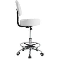 Taburete de Laboratorio de Cuero PU Giratorio Redondo Silla de Trabajo con Respaldo Ajustable en Altura Color Negro - details 11