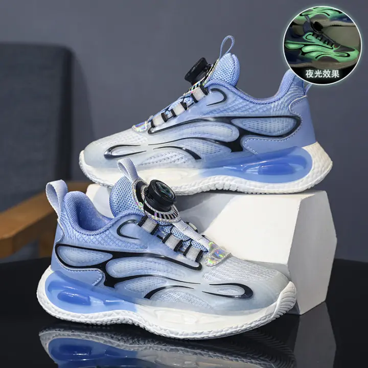 Zapatillas deportivas azules luminosas de malla con botones giratorios para niños - 1