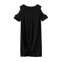 Vestido de manga corta para mujer, camiseta retorcida con hombros descubiertos, Color sólido, verano europeo y americano, primavera y verano - details 8