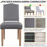 Juego de 4 sillas de comedor con respaldo alto, sillas de cocina, patas de madera maciza, diseño clásico, con botones bronceados, sillones y sillas para salón, asientos tapizados - details 36