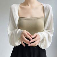 Elegante chal de punto fino de verano para mujer, chal de seda de hielo de manga larga de Color sólido, abrigo informal con protección solar - details 3