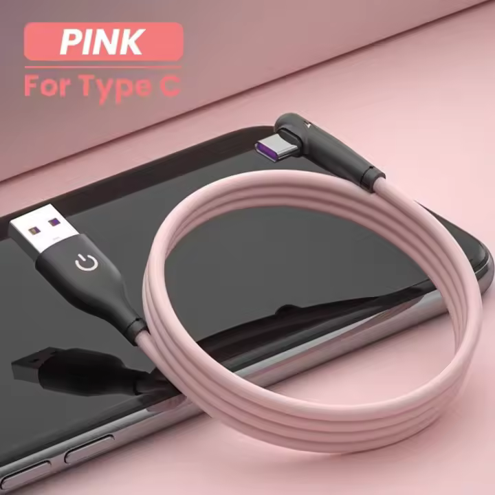 Cable USB Type C de silicona, Cargador rápido de 90 Grados, 5A, para USB-C De Teléfono Móvil, 1 Unidad - 1