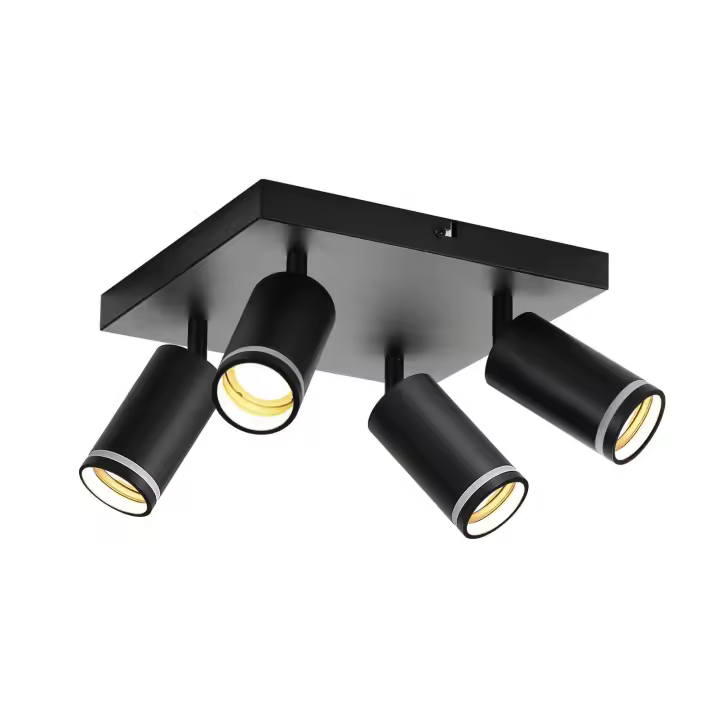 CBJKTX Foco de techo negro 4 bombillas moderno GU10 foco ajustable interior focos de metal - 1
