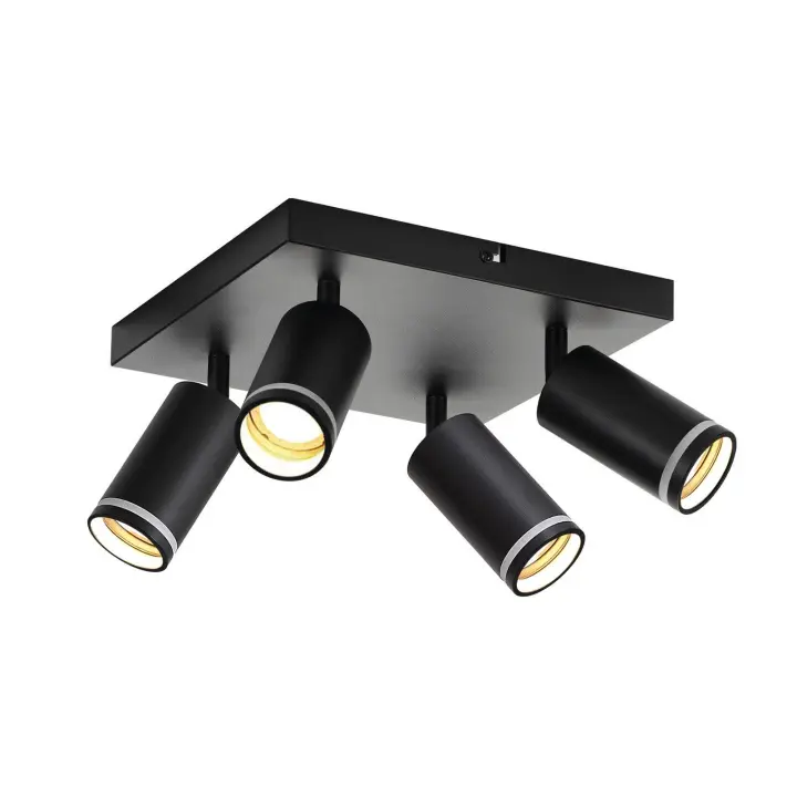 CBJKTX Foco de techo negro 4 bombillas moderno GU10 foco ajustable interior focos de metal - 1