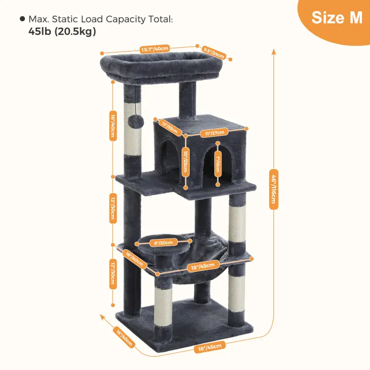 Árbol para gatos de lujo, torre de juego grande, centro de actividad, estable y estable, con hamaca y bonita casa - 1