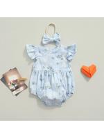 Conjunto de Maternidad Pelele para Bebé con Diadema Mono Floral con Cuello Redondo y Manga Mosca + Diadema para Verano, Azul/Amarillo, 0-24 Meses - details 3