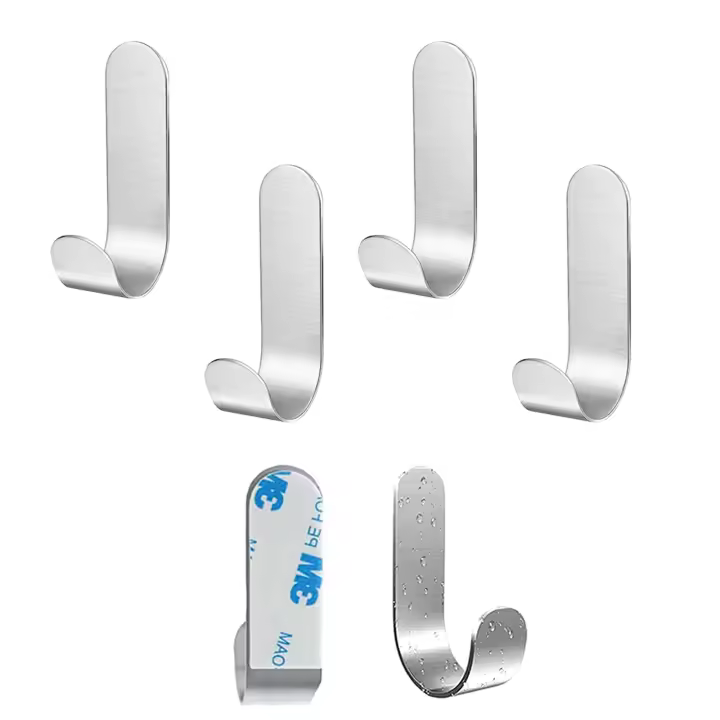 Gancho autoadhesivo de acero inoxidable, ganchos de pared adhesivos, colgadores de pared adhesivos para colgador de toallas de baño - 1