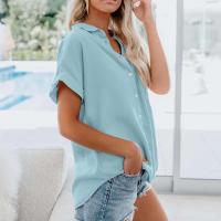 Blusa lisa de manga corta para mujer, camisa informal de un solo pecho, de moda - details 52