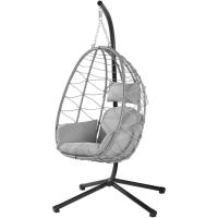 Sillón Colgante de jardín, Silla Mecedora Hamaca para Exterior, Estructura de Metal Nido de ratán y Cuerda + cojín Asiento Acolchado y reposacabezas, diseño Moderno, 198 x 110 x 95 cm (Beige) - details 9