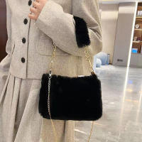 Bolso de mano de felpa con cadena pequeña, bandolera cuadrada de piel sintética, bolso de hombro esponjoso y cálido para compras, Otoño e Invierno - details 6