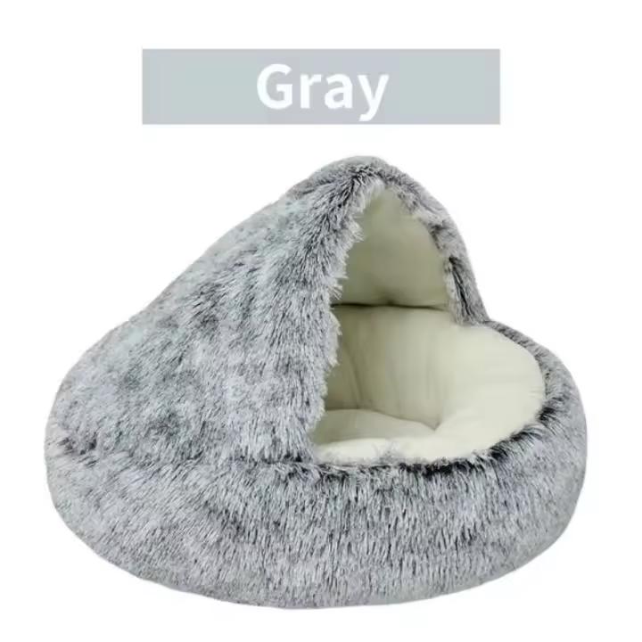 Cama de felpa suave con funda para mascotas, colchón redondo para gatos y perros, cubierta cálida para dormir 2 en 1 - 1