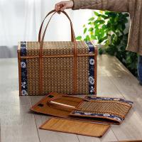Cesta tejida de mimbre para Picnic, bolsa de almacenamiento plegable con asa para fruta, comida, compras, cesta de Bambú - details 5
