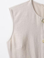 TRAFZA-vestido Midi elegante de mezcla de lino para mujer, vestido Vintage sin mangas con cuello redondo y cinturón con abertura, Color sólido, verano - details 3