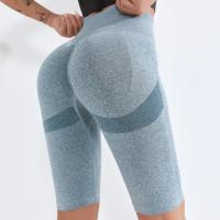 Pantalones cortos deportivos de cintura alta para Yoga, mallas ajustadas de alta elasticidad a la moda para gimnasio, entrenamiento, correr, levantamiento de cadera, pantalones cortos de punto - details 4