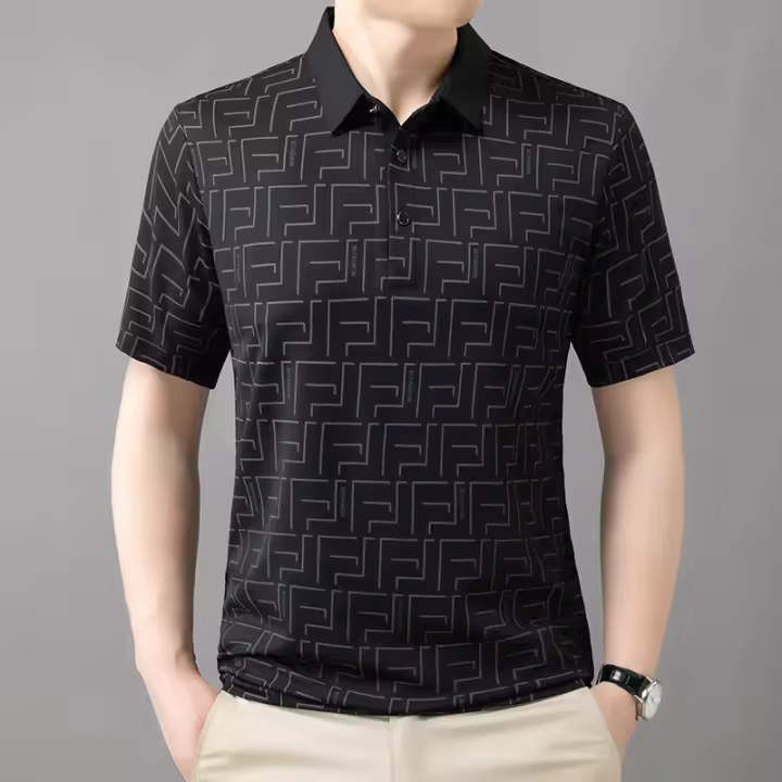 Polo de Moda de Verano para Hombres Alta Gama, Estampado, Manga Corta, Transpirable, Doble Apertura - 1