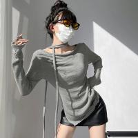 Suéter de punto para mujer, Tops de manga larga calados rasgados, jersey liso Sexy - details 8