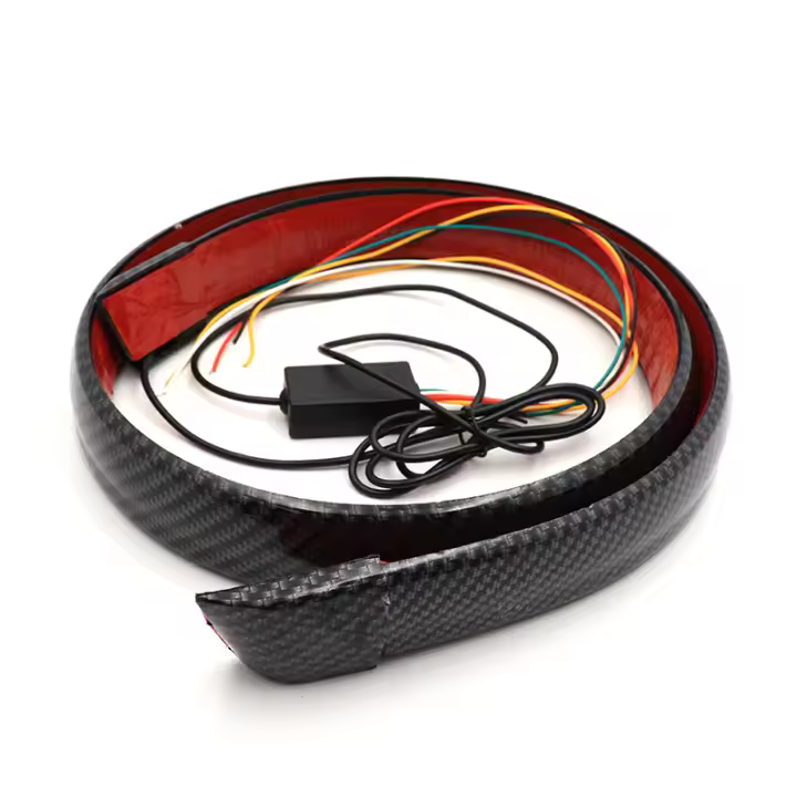 Tira de luces LED rojas multifunción para maletero de coche, lámpara de freno de señal de giro, conducción trasera Exterior, fibra de carbono, 1,2 M - 1