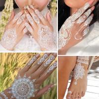 Cara marrón rojo pluma muñeca cuello herramienta de belleza tatuajes temporales encaje tatuajes falsos Henna tatuaje pegatinas flor tatuajes falsos - details 2