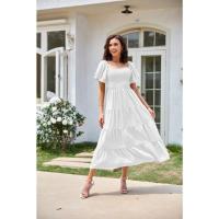 Vestido Plisado De Manga Corta para Mujer, Cuello Cuadrado, Moda De Verano Europeo Y Americano - details 3