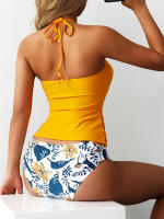 Bikini Tankini con cuello en V y espalda descubierta para mujer, traje de baño Sexy con cordones y cuello Halter, novedad - details 2