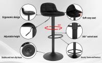 1 Uds. Taburetes de bar ajustables en altura 360 °   Silla de bar giratoria con respaldo, taburete de terciopelo con reposapiés de metal para cocina - details 9