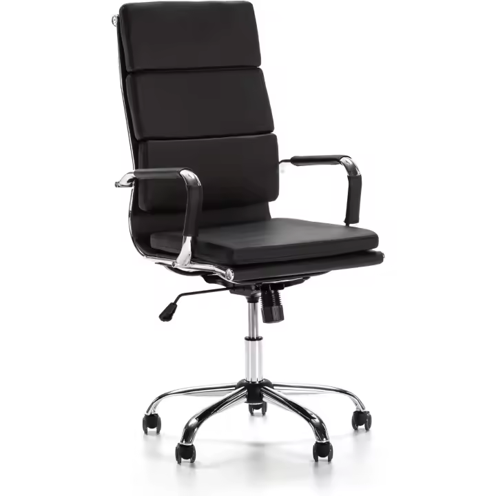 Morgan reclinable Negro, Piel sintética, Silla ejecutiva con reposacabezas y conjín engrosados, Altura Ajustable, - 1