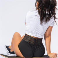 Pantalones cortos deportivos de cintura alta para mujer, leggings sexys para gimnasio y yoga, poliéster sólido transpirable. - details 5