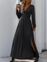 Elegante Vestido de Manga Larga para Mujer Color Sólido, Cuerpo a Justa, Corset, Línea A, Algodón, Chic - details 6