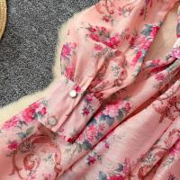 Vestido corto con estampado de wer para mujer, moda de primavera 2024, manga larga acampanada, botones de perlas con muescas, Mini Vestidos de fiesta con cinturón - details 7