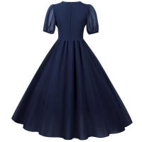 Elegante vestido de fiesta largo de gasa con cuello en V, mangas cortas tipo farol y color sólido para mujer, verano. - details 10
