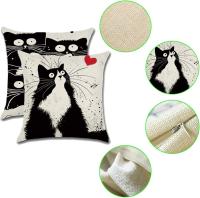 Juego de 4 fundas de cojín decorativas de algodón y lino, 45x45 cm, diseño de gato - details 1