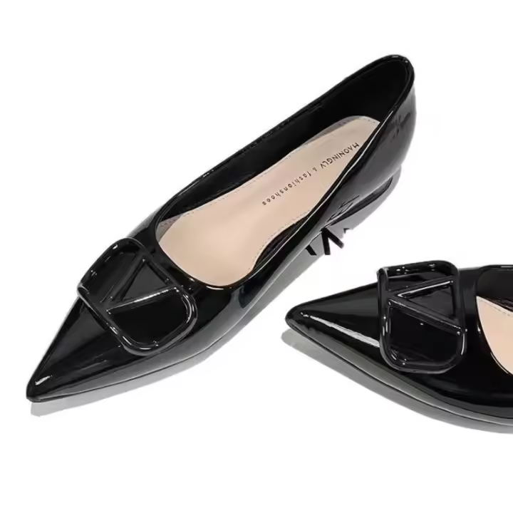 Francés Xiaoxiangfeng zapatos individuales de las mujeres de tacón grueso de fondo plano desnudo diseño de desplazamiento sentido nicho de un pedal de la boca ligero zapatos casuales de las mujeres - 1