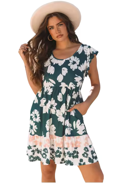 Elrachen Mini vestido de mujer con estampado floral y manga con volantes y cintura imperio, floral multicolor, tallas S-XL - 1