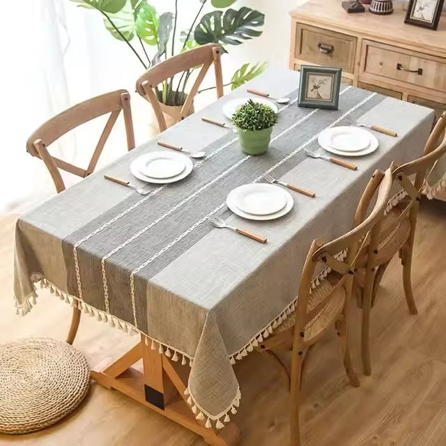 Battilo-mantel de lino, mesas rectangulares con borla, cubierta impermeable para escritorios de café, mesa de comedor, decoración de boda - 1