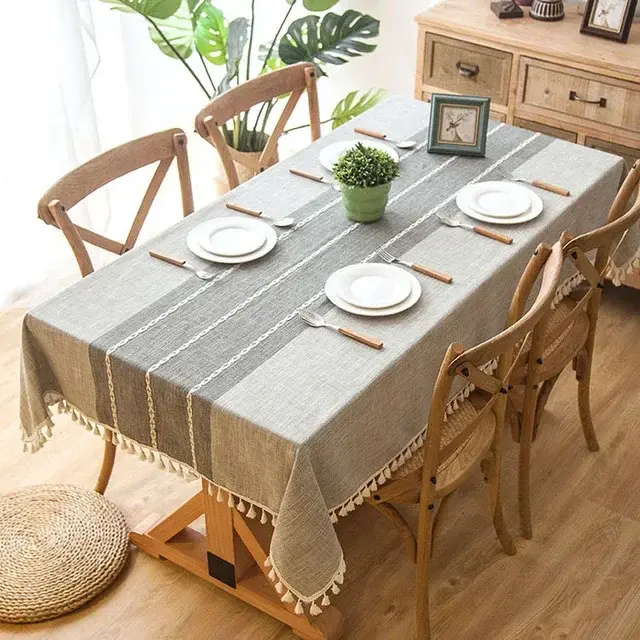 Battilo-mantel de lino, mesas rectangulares con borla, cubierta impermeable para escritorios de café, mesa de comedor, decoración de boda - 1