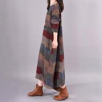 Jersey de manga larga con cuello redondo para mujer, vestido largo holgado a rayas con contraste de Color, ropa diaria para otoño e invierno - details 12