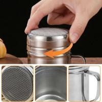 Tamiz vibratorio de suelo de cacao para condimentos con recipiente y mango de acero inoxidable, tamiz de café en polvo de azúcar, herramienta de cocina - details 6