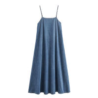 OUWU- Vestido Midi Plisado Con Espalda Descubierta Azul Vaquero A La Moda Para Mujer, Vestidos Elegantes Vintage Con Tirantes Finos Y Cuello Cuadrado Para Mujer - details 1