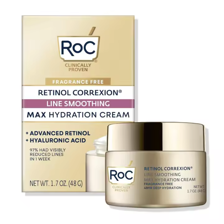 RoC Retinol Correxion Max Hydration Hidratante facial diario antienvejecimiento con ácido hialurónico, cuidado de la piel sin fragancia y sin aceite, - 1
