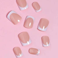 ARTAUG 24PCS Uñas Postizas Cortas En Rosa Y Blanca Estilo Francés Con Punta Blanca Conjunto De Uñas Postizas Cubiertas Falsas De Plástico Uñas Charms - details 1