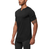 Muscleguys Camiseta de Fitness para Hombres Ajuste Cero, Secado Rápido, Pantalla Sólida, Cuello en V, Ropa de Gimnasio de Poliéster - details 3