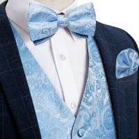 Chaleco de traje con pajarita y bolsillo, gemelos cuadrados, azul claro, negro, rojo, Paisley, chaleco de esmoquin de lujo para boda y graduación para hombre - details 4