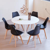 EGOONM Mesa de comedor redonda de 110 cm y juego de sillas de comedor de 6 piezas para cocina, escritorio de estudio en casa, mesa de centro, comedor blanco/negro - details 2